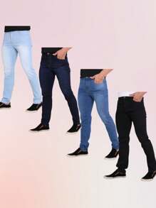 Kit 4 Men's Slim Destroyed Jeans Fashion Premium Line Original Elastane Clothes Direct From The Factory Shipping In 24 Hours Color Black Dark Medium Light - Nhiều màu - Xem 1