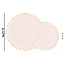 20 件粉色和金色塑料盘子套装，包括 10.25 英寸餐盘和 7.5 英寸沙拉盘，适合各种场合，非常适合派对、生日、婚礼、厨房、圣诞节礼物 - 粉色加金色 - 查看 2