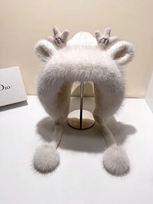 1 bộ gạc nai mềm mại bằng acrylic và khăn quàng cổ giữ ấm tai cho tiệc Giáng sinh, dễ thương và ấm áp cho mùa thu/đông Mũ len Giáng sinh mùa đông - Xám - Xem 2