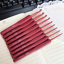 1-9 chiếc kim đan móc len đầu kim loại nhôm mềm nhiều màu sắc Bộ dụng cụ đan kim đan len dệt - Đỏ - Xem 9