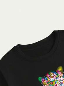 Colorful Tiger Print T-Shirt Men's Blouse Casual T-Shirt Fashion Premium Comfort Cotton Loose Versatile Sophisticated Modern Breathable Soft - 黑色 - 查看 4