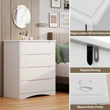 Chest Of Drawers With 4 Drawers, White Bedroom Chest Of Drawers With Cut Out Handles, Chest Of Drawers For Bedroom, Living Room, Office - 白色 - 查看 5