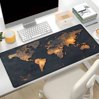 1pc World Map Mouse Pad Metallic Design Desk Mat Office Desk Accessories With Stitched Edge Non-Slip XL Mousepad Rubber Base Keyboard Pad 35.4x15.7 Inch E-Sports Desk Pad For Office Home Gift For Women Back To School Gaming Mouse Pad Desk Accessories Office Supplies Office Desk Accessories Mouse Pad For Desk