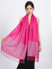 1 件优雅纯色提花羊绒围巾，带有佩斯利佩斯利图案，柔软百搭，适合婚礼、派对和季节，双面佩斯利设计奢华围巾 - 玫紅色 - 查看 5