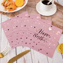 5/20/50pcs Rose Gold Balloon Happy Birthday Disposable Napkins, Party Napkins Elegant Metallic Rose Gold Foil Dessert Napkins For Ladies Dinner Celebration Party Supplies Decoration. - Baby Pink - View 2