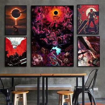 1 pieza Póster artístico de pared con opción de marco, serie de pinturas japonesas de dibujos animados clásicos, imágenes de impresión, piezas artísticas, adecuadas para salón, cafetería, decoración de pared del dormitorio, sin marco