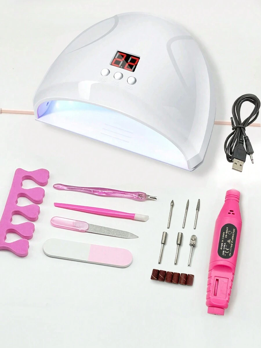 专业美甲套装，配有电动指甲钻、UV LED 指甲灯、UV 凝胶指甲烘干机和指甲钻孔机，适合初学者 - 白色 - 查看 1