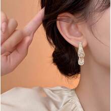1pc Luxury Moissanite Crossover Teardrop Hoop Earrings, Versatile Jewelry For Women's Daily Wear