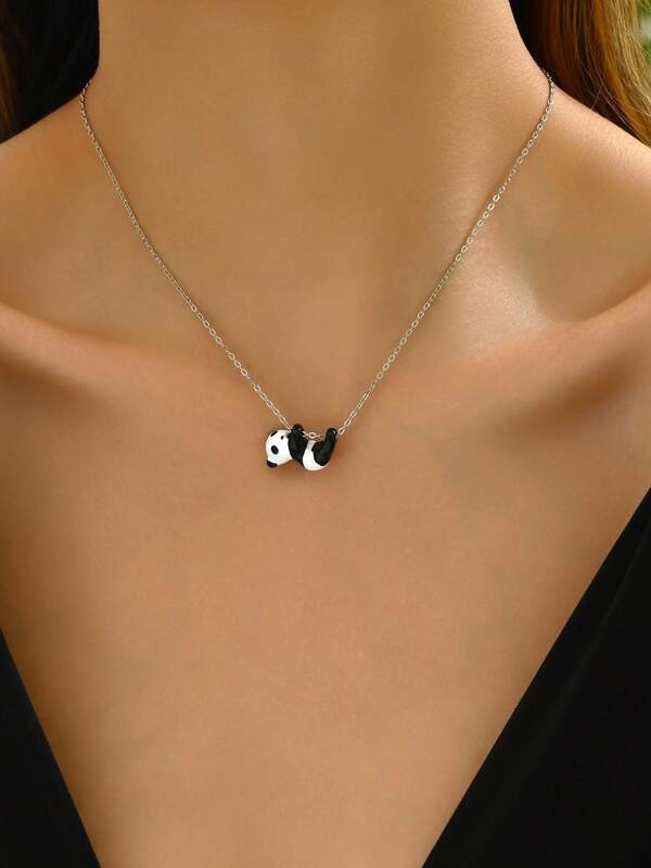 Colar de Panda com Gotejamento de Esmalte, Design Único, Fofo Cartoon, Estilo da Moda Ins, Gargantilha Versátil