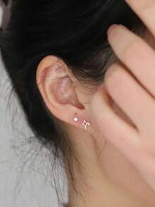 1 Pair 925 Sterling Silver Hollow Cubic Zirconia Star Design Stud Earrings, Fashion Jewelry Gift For Women,Party