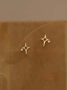 1 Pair 925 Sterling Silver Hollow Cubic Zirconia Star Design Stud Earrings, Fashion Jewelry Gift For Women,Party