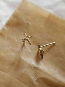 1 Pair 925 Sterling Silver Hollow Cubic Zirconia Star Design Stud Earrings, Fashion Jewelry Gift For Women,Party