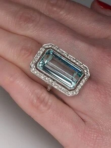 1pc Fashionable New Arrivals Embedded Light Blue Square Extra Large Cubic Zirconia Ring, Engagement Jewelry Accessory Suitable For Men And Women, Gift For Family/Friends/Lover