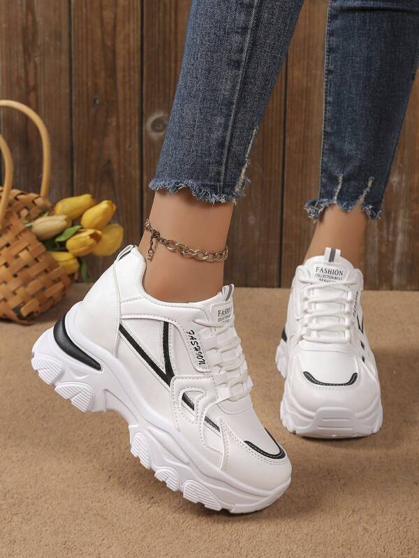 Chaussures de sport à semelle épaisse en patchwork , nouvelles pour l'automne/hiver. Chaussures d'extérieur chaudes et décontractées pour femmes