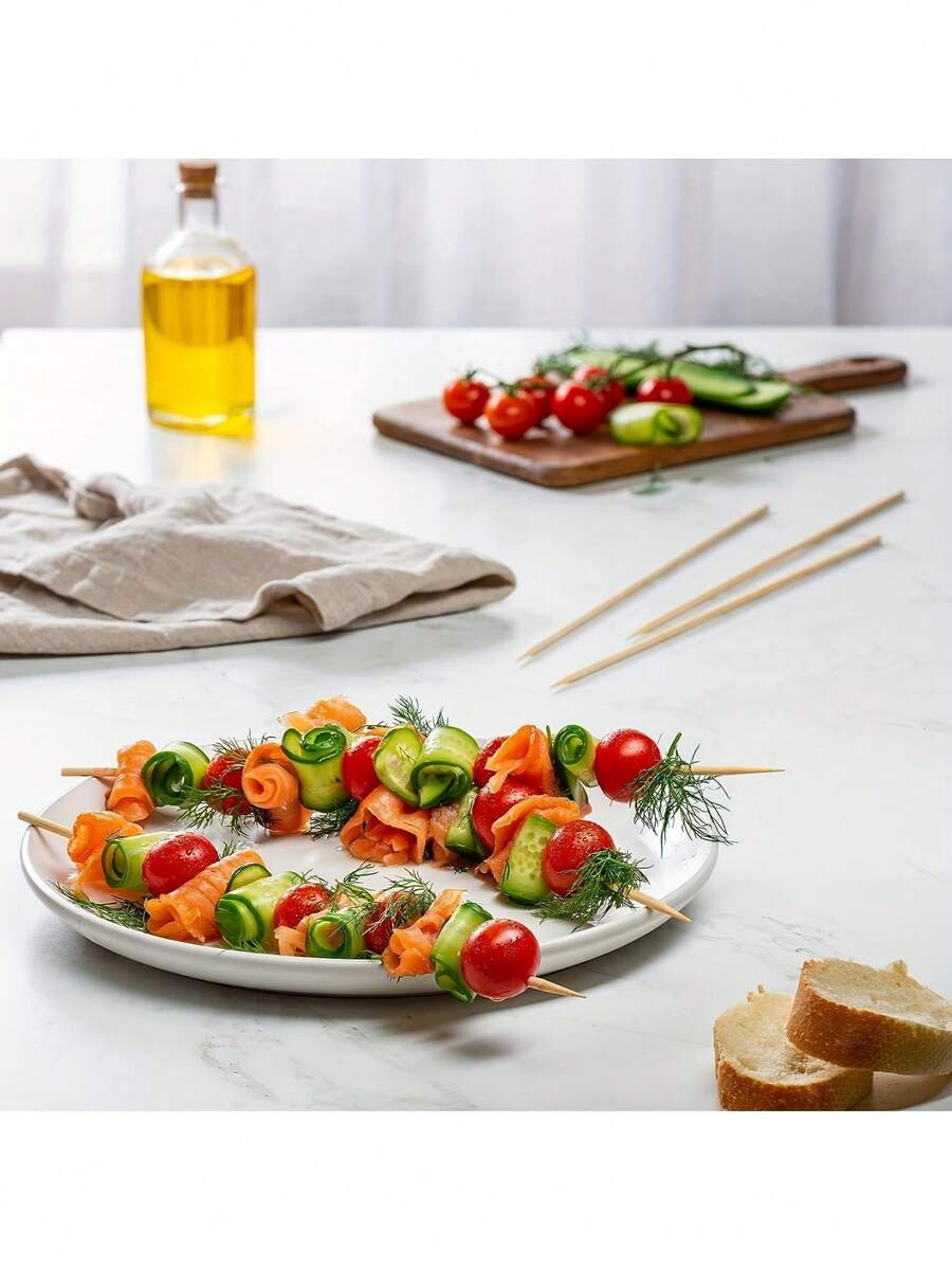 100pcs Disposable Natural Bamboo Skewers, Suitable For Barbecue