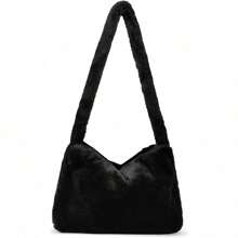 Fuzzy Tote Bag Y2K Fluffy Shoulder Bag Women Furry Purse Large Cute Plush Bag Ladies Faux Fur Bag For Autumn And Winter - màu đen - Xem 1