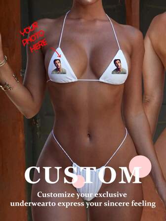 Custom Lace-Up Sexy Solid Color Separate Funny Underwear Set, Custom Face Underwear Set, Custom Picture Set,Christmas Costumes,Christmas Presents,Merry Christmas,Customized Christmas Underwear