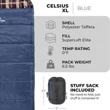 Celsius XL -25 Degree Right Zipper Sleeping Bag For Camping, Blue - Blue - View 3