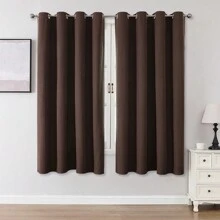 1 件/2 件可选亚麻遮光窗帘,100% 遮光窗帘,适用于客厅、卧室、家庭影院、餐厅,轻质、隔热、防水,带索环 - 深咖色 - 查看 36