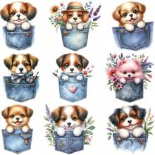 1/3/5 chiếc Túi họa tiết hoa dễ thương cho chó cưng (Border Collie, Pomeranian, Labrador) Túi đeo hông in chuyển nhiệt, Mũ đan, Quần áo, Khăn trang trí bằng nhựa vinyl chống nước thủ công mỹ nghệ - Màu xanh lam - Xem 10