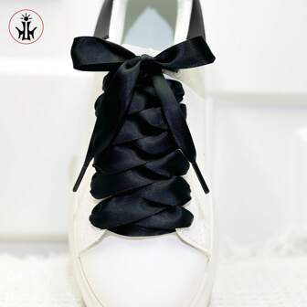 1 Pair Silk Shoelaces, 2cm Double-Sided Lace Satin Ribbon, Flat Silk Laces In Black, White & Candy Colors For Women Men Sneakers Shoes, Casual Shoes,White Shoes, Winter Gift Ideas