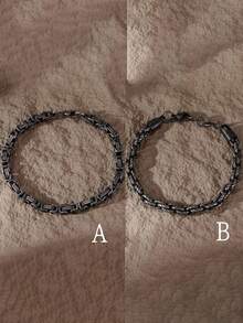 1 件复古做旧不锈钢编织粗链单层手链，男士街头风格腕带，圣诞节、新年、情人节礼物 - 銀色 - 查看 1