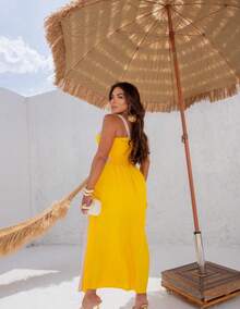 By Collor Pleated Dress - 黃色 - 查看 2