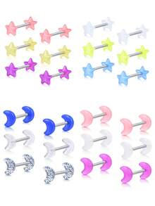 CIZME 16mm 14G Stainless Steel Straight Barbell Piercing Jewelry With Colorful Moon & Star Designs, Unisex Tongue/Nipple Ring - Straight Barbells - View 2