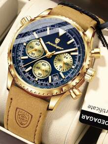 POEDAGAR 1 件男士休闲日期计时 PU 皮革石英表,防水夜光,商务腕表,适合工作场合,时尚男士手表 + 礼盒,男士礼物 - 均碼 - 查看 15