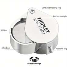 1 bộ Kính lúp đeo mắt thợ kim hoàn độ chính xác cao 30X - Kích thước bỏ túi, gấp gọn, thiết kế nhỏ gọn để xác định ngọc bích, tiền xu, tem cổ, đồng hồ và các vật phẩm quý giá khác với độ trong suốt và chính xác - Nhiều màu - Xem 3