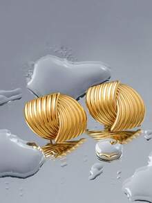 2 chiếc bông tai lông vũ hồng hạc bằng thép titan mạ vàng 18K cho nữ, dùng dự tiệc - Vàng - Xem 2
