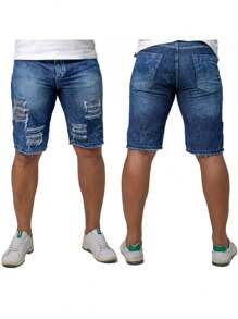Kit 3 Men's Ripped Jeans Bermuda Shorts Light Blue - Dark Blue - Sky Blue - Nhiều màu - Xem 5