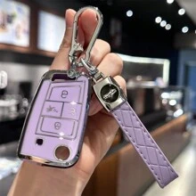 带钥匙扣的钥匙扣盖适用于 Atlas 适用于 Golf 适用于 GTI 适用于 Jetta 适用于 Tiguan 汽车钥匙包，全面保护，4 个按钮