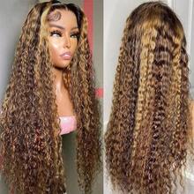 Highlight Ombre HD Transparent 13x4 Lace Front Wigs Human Hair 180% Density Honey Blonde 4/27 Deep Wave Lace Front Wigs Frontal Curly Wig Pre Plucked With Baby Hair