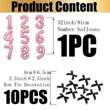 1 quả bóng bay lá kim loại lớn 32 inch số 2, 1 quả bóng bay lá kim loại màu hồng + 10 chiếc nơ đen, 6 quả/bộ thích hợp để trang trí tiệc sinh nhật - Hồng - Xem 4