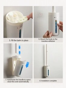 1 pieza Cepillo de inodoro desechable, Cepillo de inodoro con tapa montada en la pared con 8 cabezales de esponja de repuesto, Juego de cepillo de limpieza de inodoro desmontable, Limpieza sin puntos ciegos, Productos de limpieza del hogar, Herramientas de limpieza del baño, Decoración de otoño para el baño - Multicolor - Ver 9