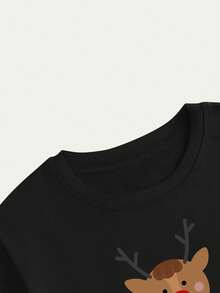 Men's Christmas Deer Print T-Shirt Blouse Fashion Casual Unisex Premium Loose Versatile Sophisticated Modern Breathable Soft - Black - View 4