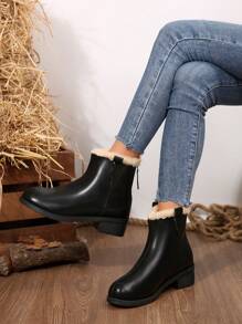 2024 秋冬新款保暖内衬踝靴，时尚女式拉链开合靴 - 黑色 - 查看 4