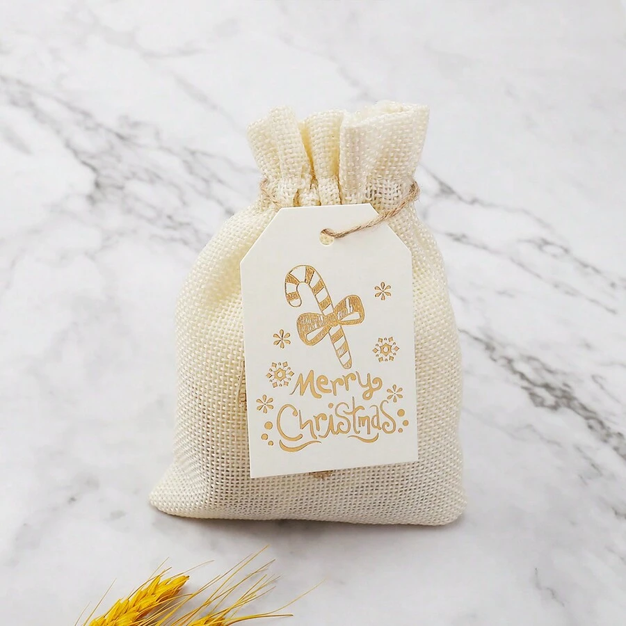 1 bộ (100 chiếc) - Thiệp in họa tiết Giáng sinh sáng tạo hình vuông bằng giấy, Thẻ treo nhãn trang trí quà tặng Giáng sinh, Phụ kiện trang trí tiệc (Dây treo quà tặng) - cái nạng - Xem 1