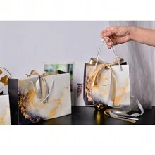 Bolsa de regalo con patrón de mármol, bolsa de tela de moda con cinta, bolsa de embalaje de regalo de fiesta, bolsa de papel para ropa