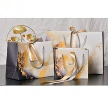 Bolsa de regalo con patrón de mármol, bolsa de tela de moda con cinta, bolsa de embalaje de regalo de fiesta, bolsa de papel para ropa