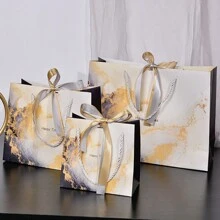 Bolsa de regalo con patrón de mármol, bolsa de tela de moda con cinta, bolsa de embalaje de regalo de fiesta, bolsa de papel para ropa