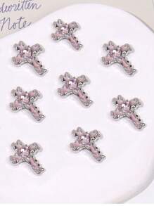 10Pcs Vintage Style Cross Alloy Nail Art Charm Pink Heart Cross Nail Accessories Diy Manicure Decoration Nail Supplies Nails Nail Charms Nail Gems - Pink - View 2