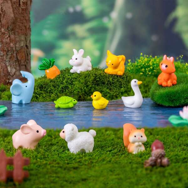 Mini Resin Animals Figures Set For Miniature Garden Decor - Slime Charm For Craft - Tiny Resin Animal, Little Small Animal Figures Bulk For Micro Fairy Garden Landscape Accessories Dollhouse Hide Crafts Decor Aquarium