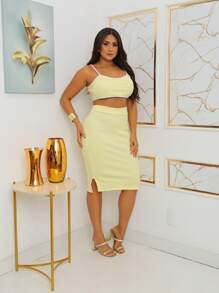 Sun Skirt Set New Model Plus Cropped Top With Padded Cup, New Model Launch 2025. - 香檳色 - 查看 2