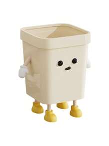 1pc Cream Style Garbage Can, New High-Quality Aesthetic Home Use Cartoon Cute Large Size Trash Can For Living Room, Bedroom, Kitchen, Bathroom Home Bathroom Decor Bathroom Organizer Fall Decor Back To School