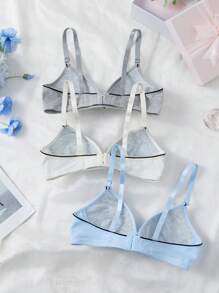 3 piezas Lencería cómoda y casual para niña con sujetador inalámbrico de taza suave y multicolor - Multicolor - Ver 2