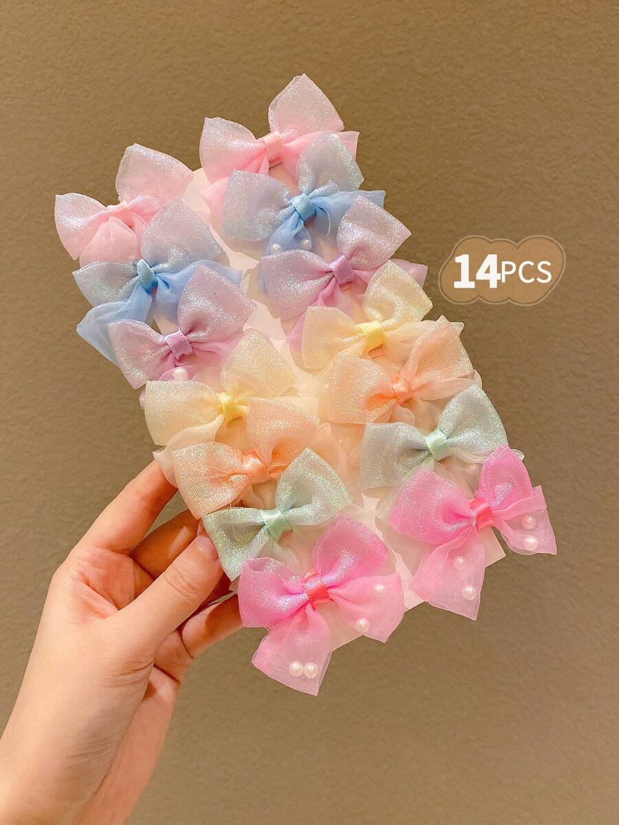 14 件儿童彩色蝴蝶结侧夹发饰 - 彩色 - 查看 1