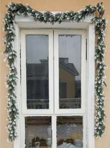 1pc 168 Strands White Snow Pine Needle Vine, 180cm, Suitable For Winter Christmas Decoration, Party Decoration, Tabletop Decor, Door & Window Hanging, Staircase Decoration