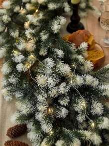 1pc 168 Strands White Snow Pine Needle Vine, 180cm, Suitable For Winter Christmas Decoration, Party Decoration, Tabletop Decor, Door & Window Hanging, Staircase Decoration